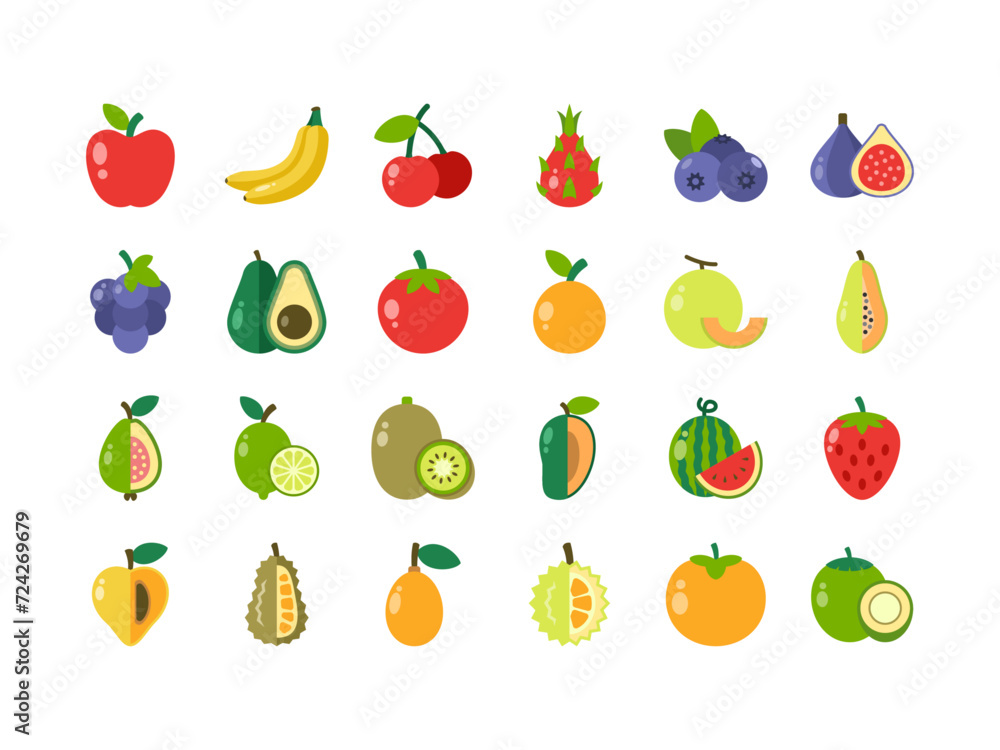 Set of Fruits in Flat Icon Style Vector Illustration Design. Set of Fruits in Flat Icon Style Vector Illustration Design.