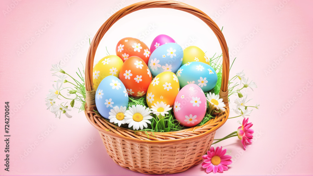 Colorful Easter Eggs in a Overflowing Basket