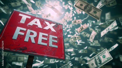 tax free sign with flying money - Generative Ai