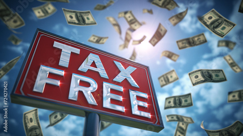 tax free sign with flying money - Generative Ai