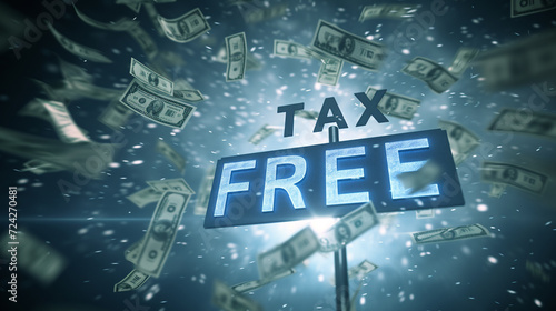 tax free sign with flying money - Generative Ai