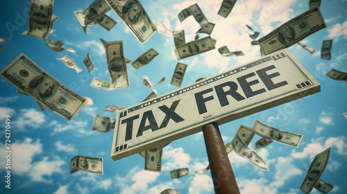 tax free sign with flying money - Generative Ai