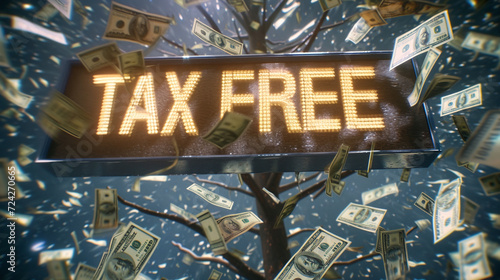 tax free sign with flying money - Generative Ai