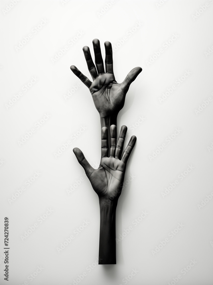 hands made of wood in the air.Minimal creative art concept.Copy space,top view,flat lay.Generative AI hands made of wood in the air.Minimal creative art concept.Copy space,top view,flat lay.Generative AI