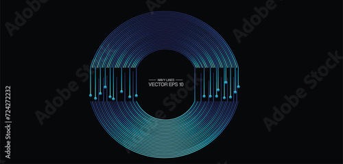 Abstract circle line pattern spin blue green light isolated on black background in the concept of music, technology, digital