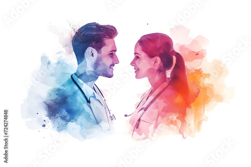 Watercolor art of a doctor and woman doctor celebrating International Health Day