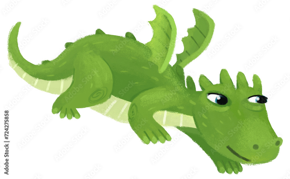Obraz premium cartoon happy and funny colorful dragon or dinosaur isolated illustration for children