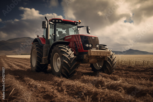 Tractor in a field. Farm. Agriculture. Harvest in a field. Agricultural professions. Peasant world. Harvest period. 