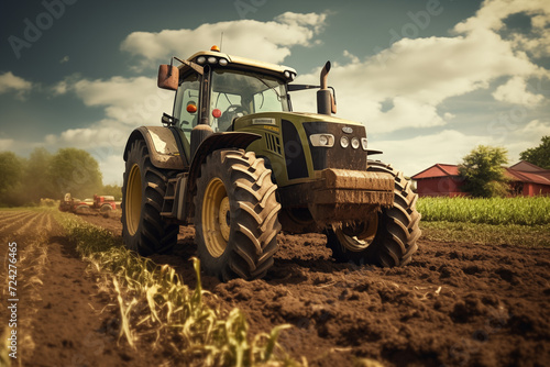Tractor in a field. Farm. Agriculture. Harvest in a field. Agricultural professions. Peasant world. Harvest period. 