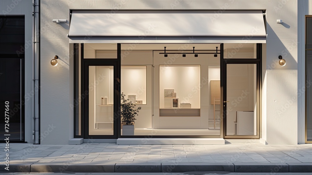 Glass doors to the store. Shop window, light for illuminating the shop ...