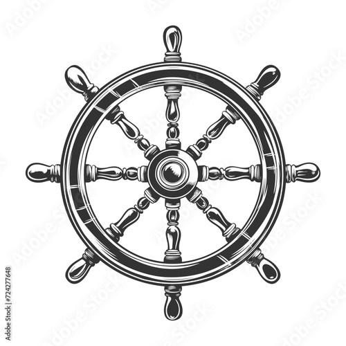 Anchor and Helm Wheel Rudder Illustration Clip Art Design Shape. Nautical Silhouette Icon Vector.