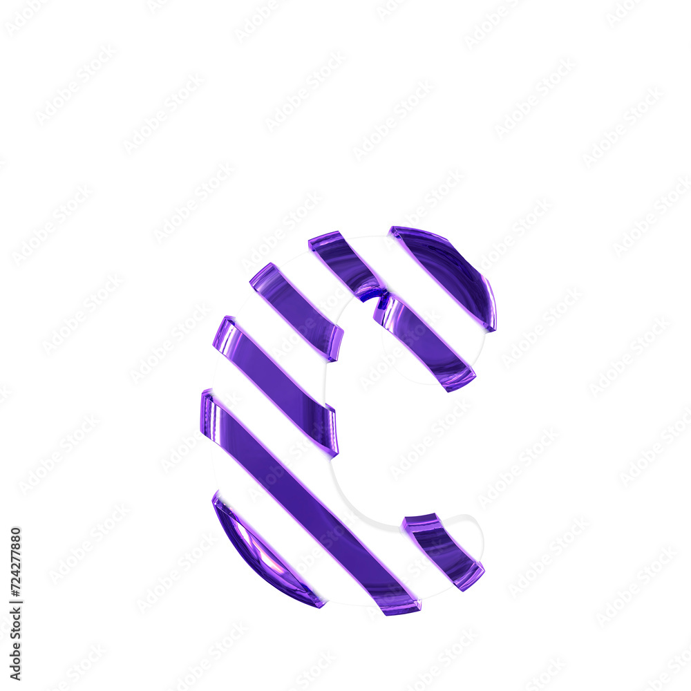 White symbol with thin purple diagonal straps. letter c White symbol with thin purple diagonal straps. letter c
