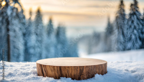 Wallpaper Mural Empty round podium in winter setting, ideal for showcasing products or cosmetics in a captivating seasonal presentation Torontodigital.ca