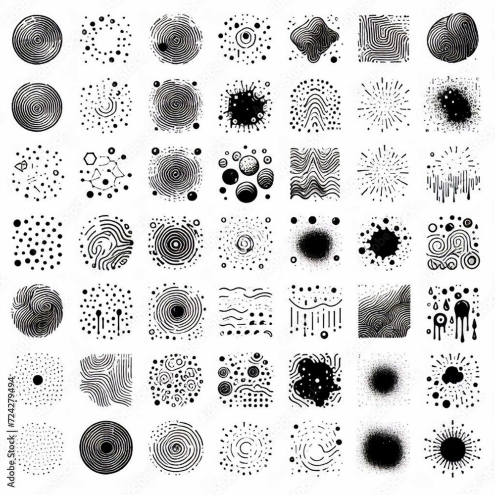 random strock brushes & patterns isolated in a on a white background