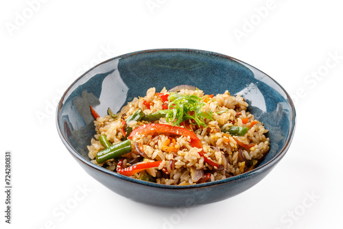 Hibachi rice with vegetables on a white background studio shooting 6