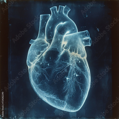 Human heart in x-ray image on dark background. 3d illustration