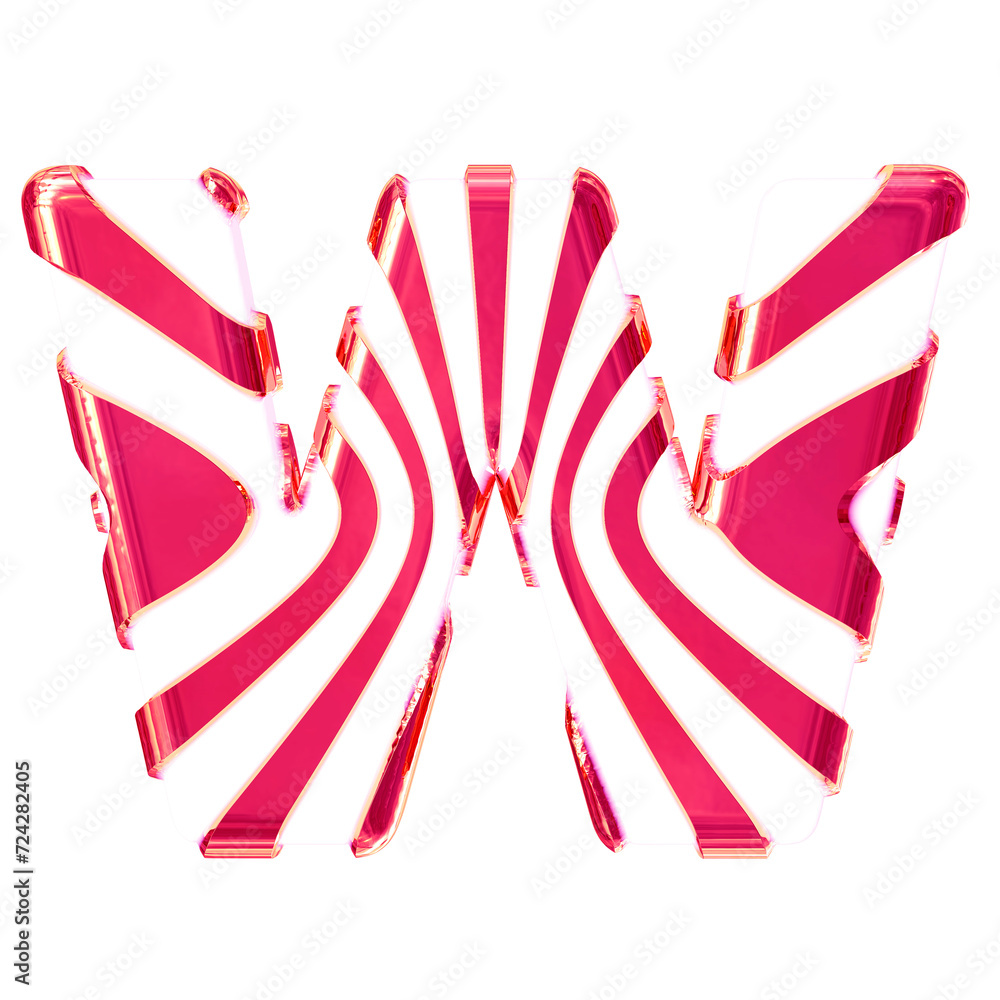 White symbol with pink thin vertical straps. letter w White symbol with pink thin vertical straps. letter w