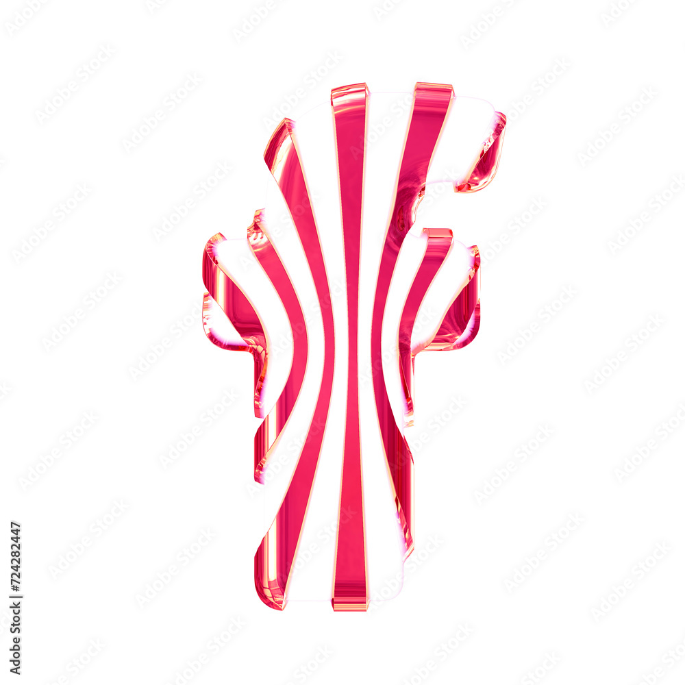 White symbol with pink thin vertical straps. letter f White symbol with pink thin vertical straps. letter f