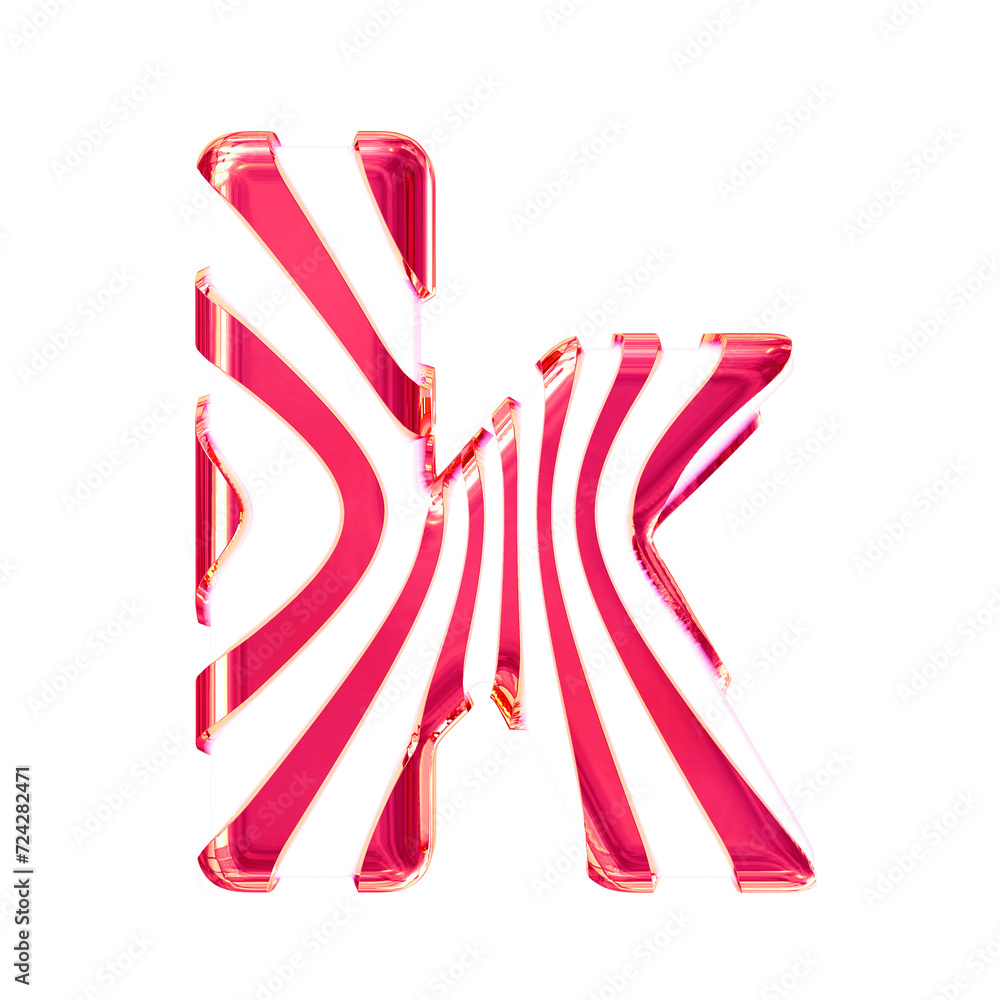 White symbol with pink thin vertical straps. letter k White symbol with pink thin vertical straps. letter k