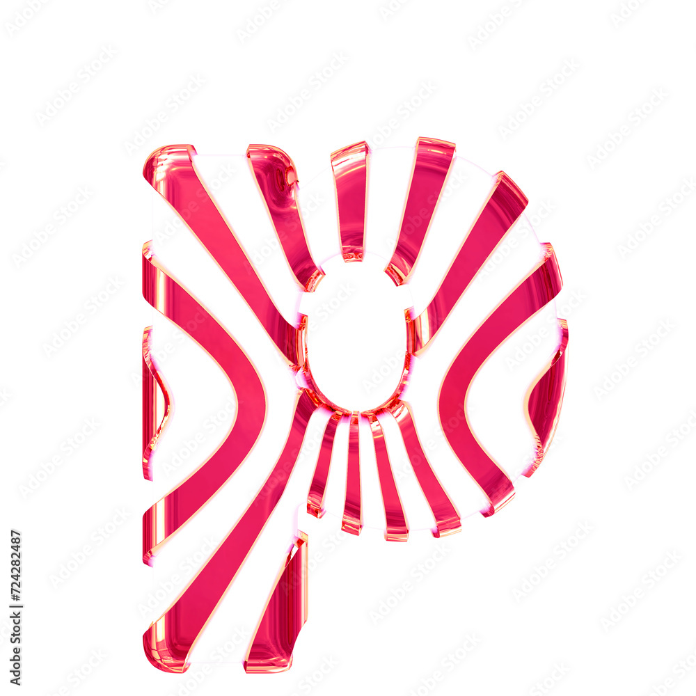 White symbol with pink thin vertical straps. letter p White symbol with pink thin vertical straps. letter p