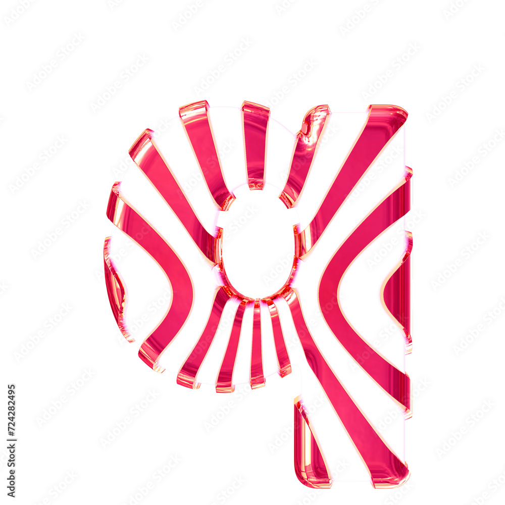 White symbol with pink thin vertical straps. letter q White symbol with pink thin vertical straps. letter q