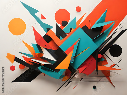 Colorful geometric abstract background featuring illustrations of triangles and angled shapes.Modern design with vibrant geometric elements. Abstract artwork showcasing intricate geometric patterns