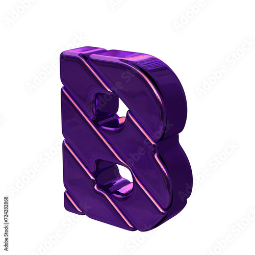 Dark purple diagonal block 3d symbol view from the left. letter b