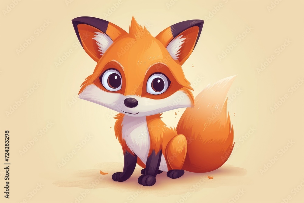 Obraz premium A playful orange cartoon fox lounges on the ground, its whimsical toy-like figure inviting us into a world of imagination and wonder