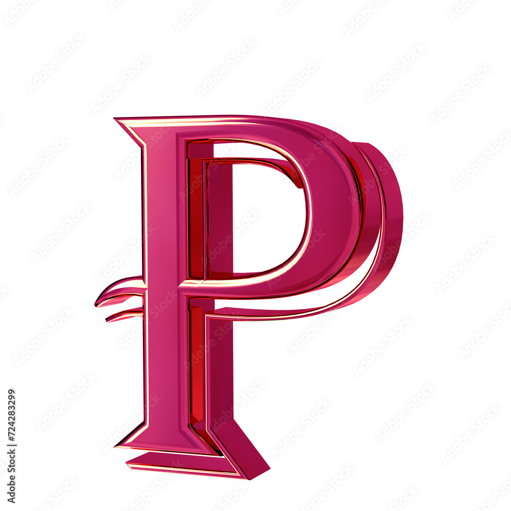 Pink letters view from right. letter p Pink letters view from right. letter p
