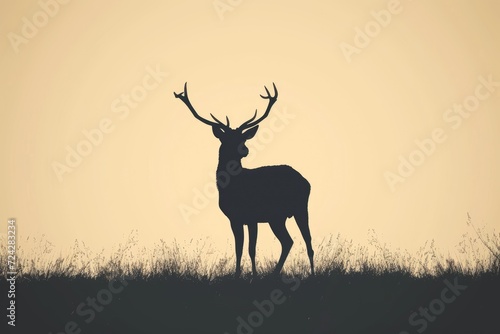 A majestic buck stands tall in a golden field, its powerful antlers silhouetted against the sky as it embodies the wild spirit of nature © Milos