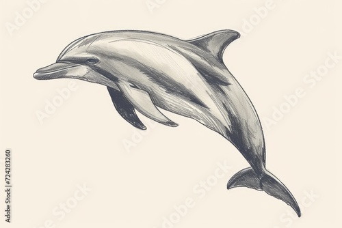 An elegant sketch captures the grace and intelligence of a marine mammal  the dolphin  as it glides through the depths with its distinctive fin