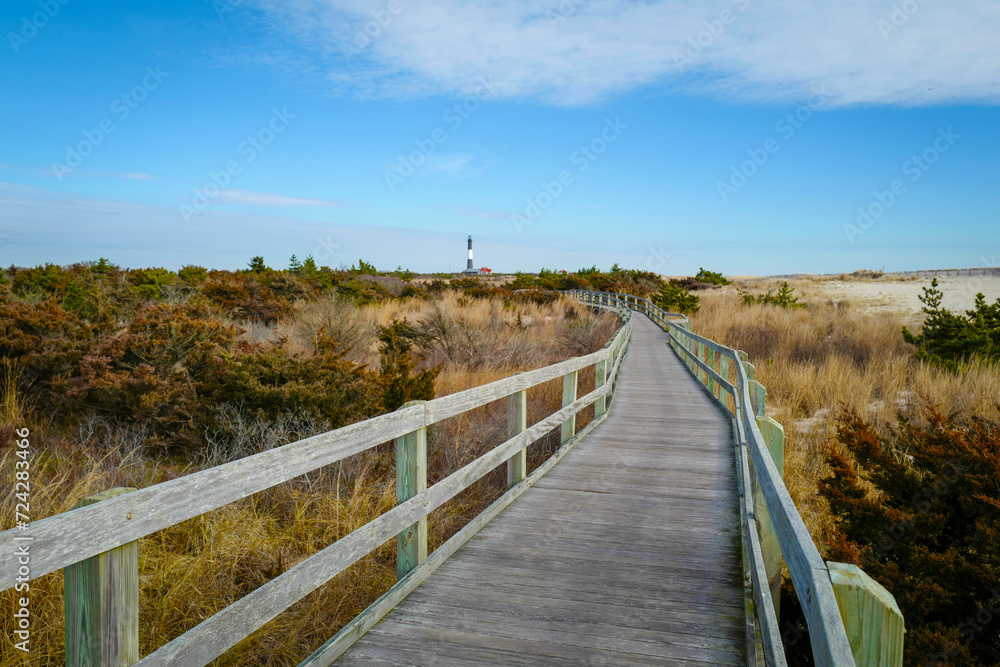 wooden walkway to lighthouse