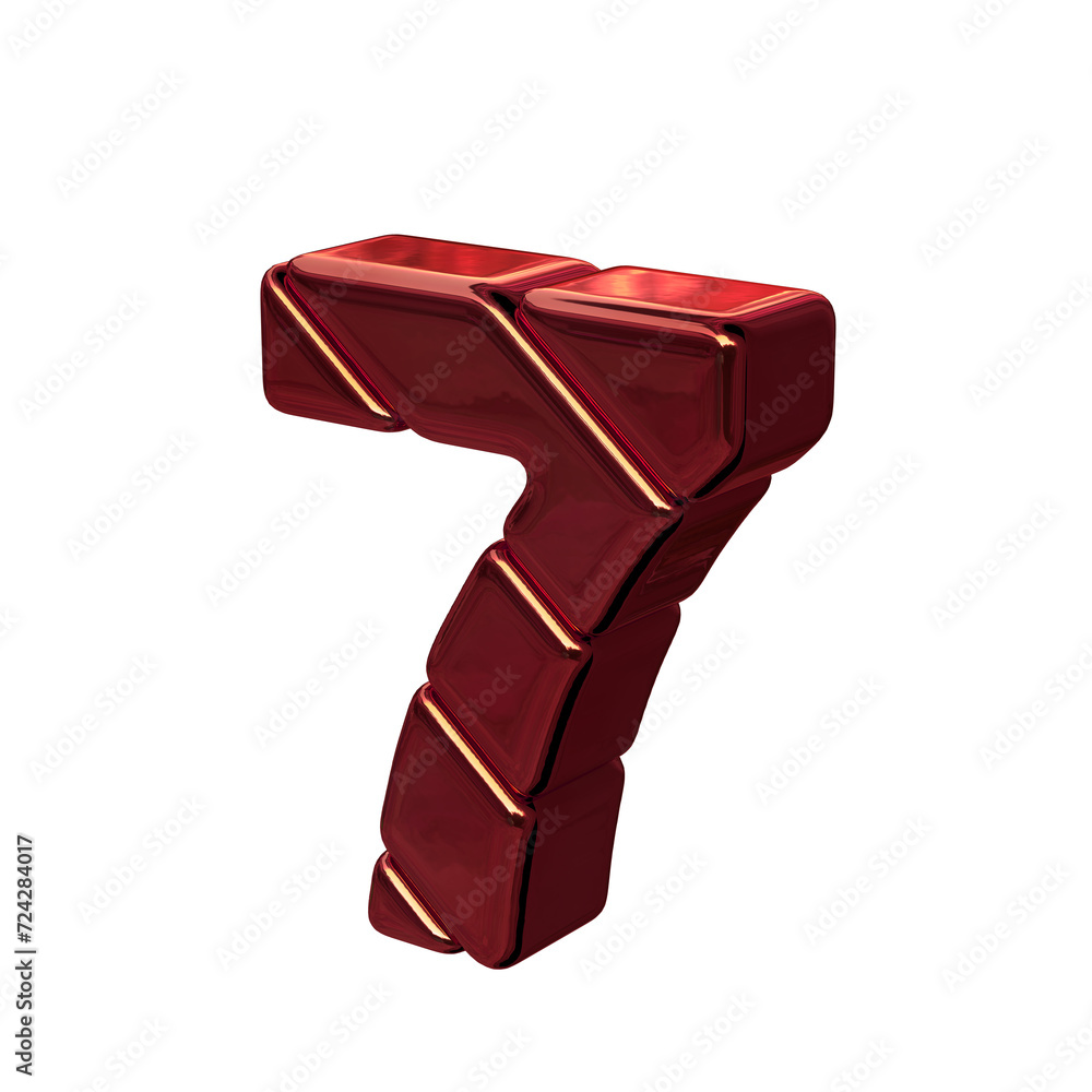 Red diagonal block symbol view from the left. number 7 Red diagonal block symbol view from the left. number 7