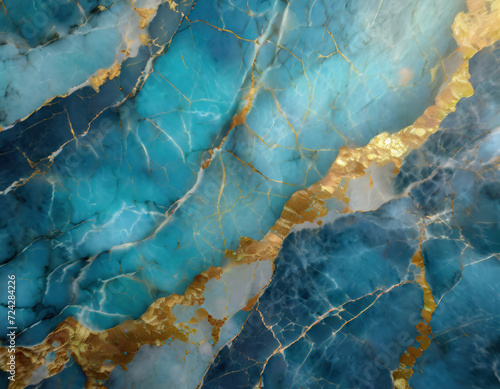 Aqua marble and gold veins background. Generative ai