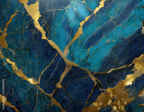 Aqua marble and gold veins background. Generative ai © designermetin