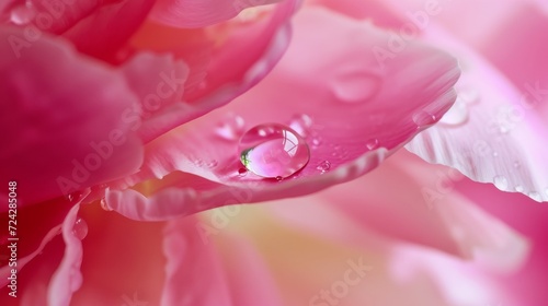 Macro Shot of Water Droplet on Pink Peony Petal