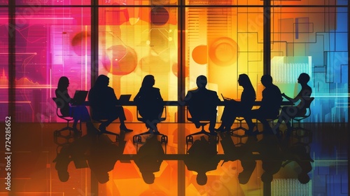 The silhouette of the human body in an office meeting room A business meeting with the silhouette of a person wearing glasses in the meeting room