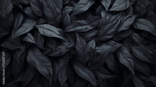 Tropical dark leaf texture background with abstract black leaves and copy space for nature concept
