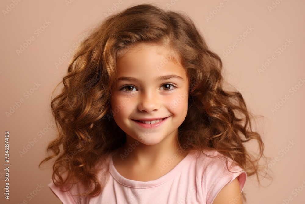 Portrait of a cute little girl with long curly hair. Studio shot. Portrait of a cute little girl with long curly hair. Studio shot.