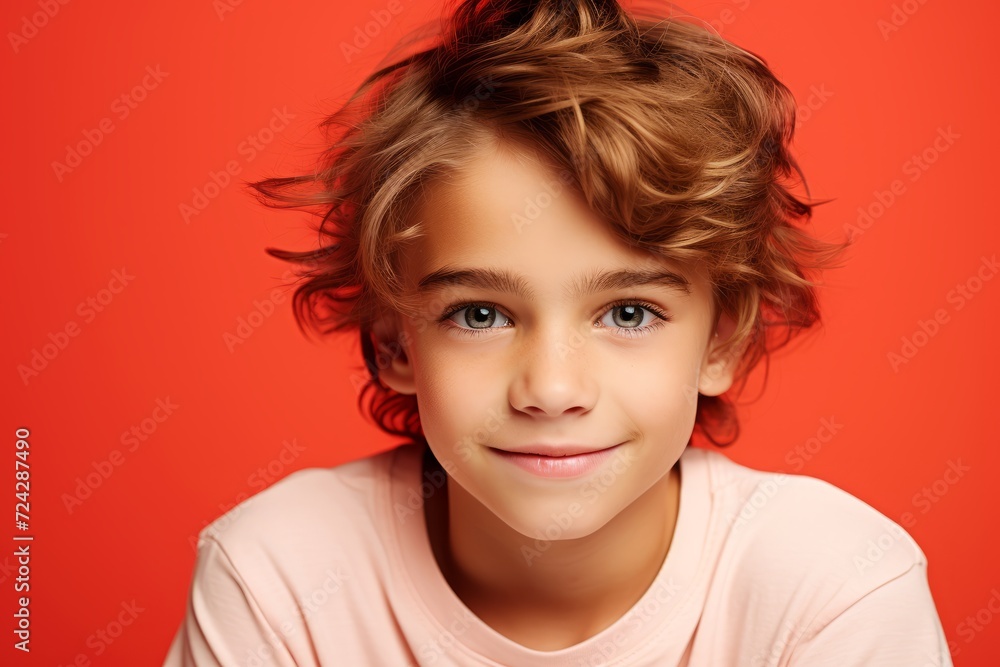 Portrait of a cute little boy on a red background. Studio shot. Portrait of a cute little boy on a red background. Studio shot.