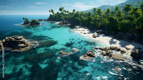 Panoramic view of Seychelles beach and tropical sea