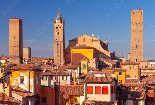 Old medieval towers above the city in Bologna.