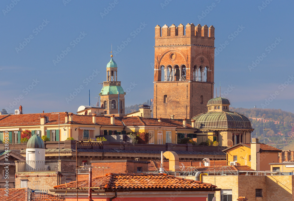 Old medieval towers above the city in Bologna.