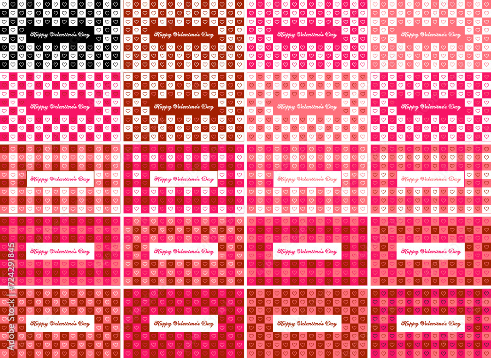 Valentines day checkered pattern background with pixel art hearts and