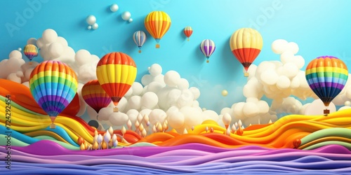 Painting of Colorful Hot Air Balloons Flying in the Sky Generative AI