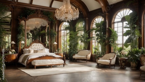 A tropical paradise with Victorian accents Imagine walking into a luxurious villa located in the heart of a lush rainforest. The interior is filled with a mix of exotic and classic