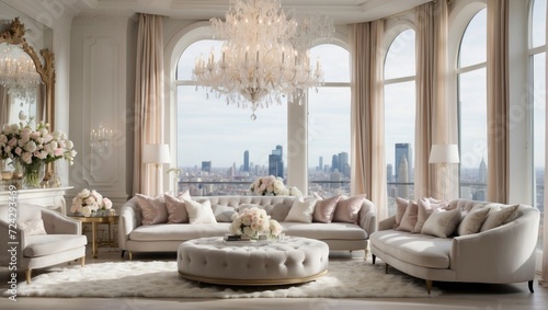Sky High Chic Step into a luxurious penthouse apartment located in a skyscraper overlooking the city lights. The interior is a combination of elegant and shabby chic elements. The © DigitalSpace