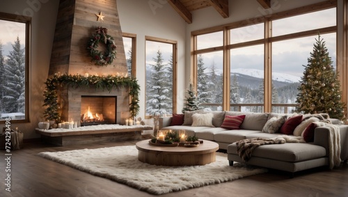 Winter Wonderland The living room of this smart home integration is cozy and inviting, with a fireplace crackling in the background and soft snow falling outside the large windows. © DigitalSpace