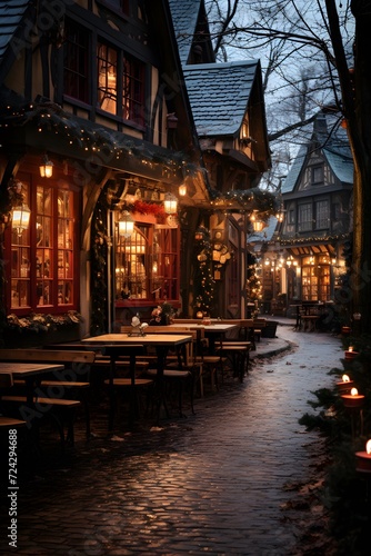 Cafe in the old town of Riquewihr, Germany © Iman