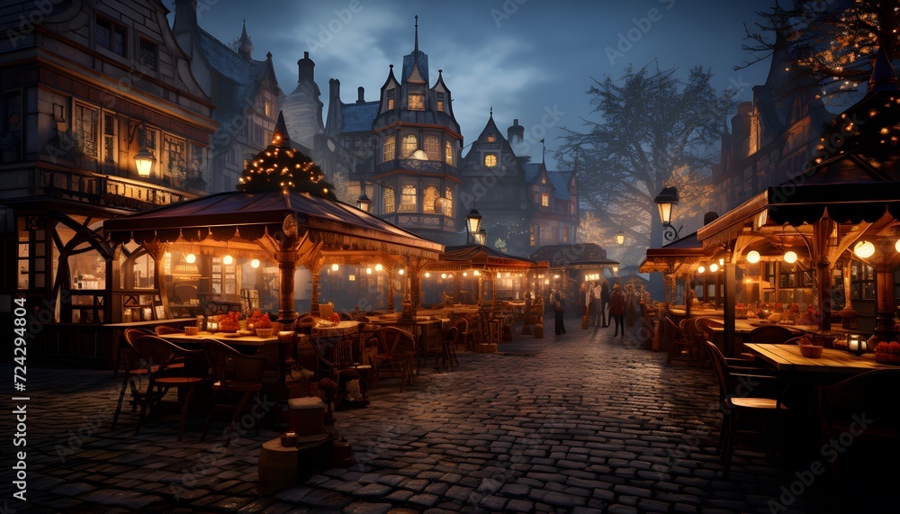 Christmas market in the old town of Riga, Latvia at night